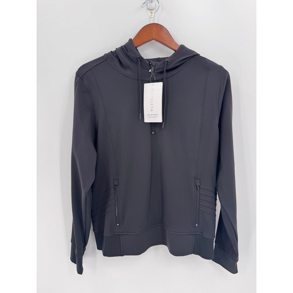 Athleta Black Venice Moto Hoodie Sculpttek Zip Pocket Athleisure Size Large - Picture 4 of 10